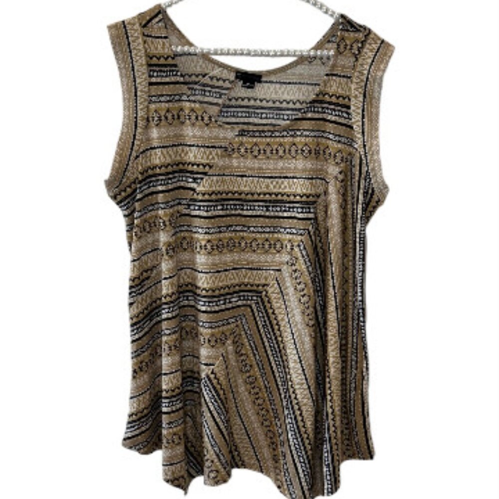 New Directions Tribal Print Asymetrical Top with Cap Sleeves - 1X - EUC